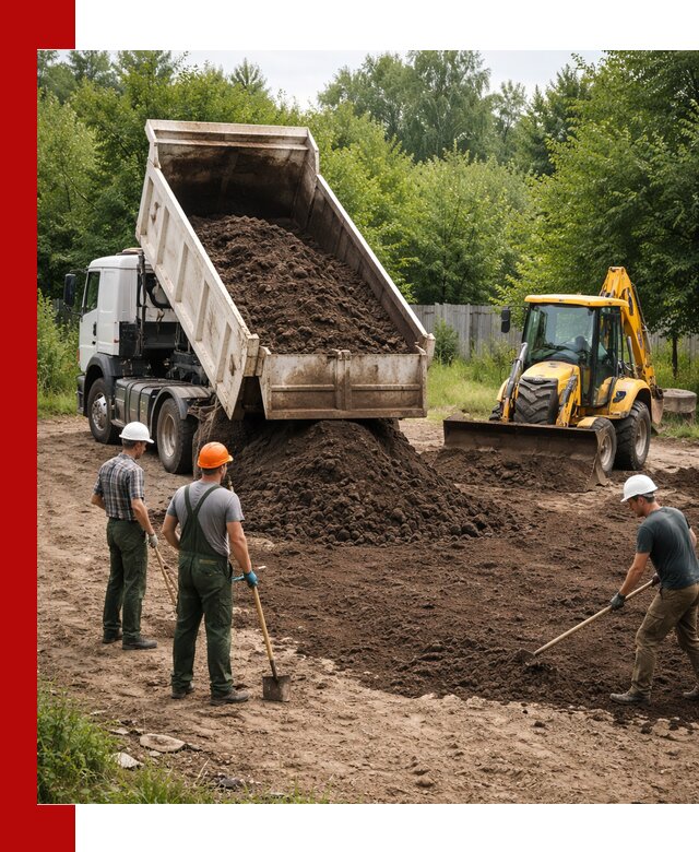 Доставка и укладка грунта для выравнивания участка в Тобольске