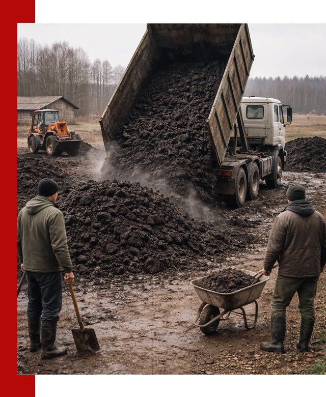 Доставка низинного торфа с разгрузкой и доставкой в Тобольске