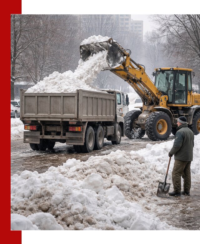 Вывоз снега грузовой техникой в Тобольске оперативно и чисто