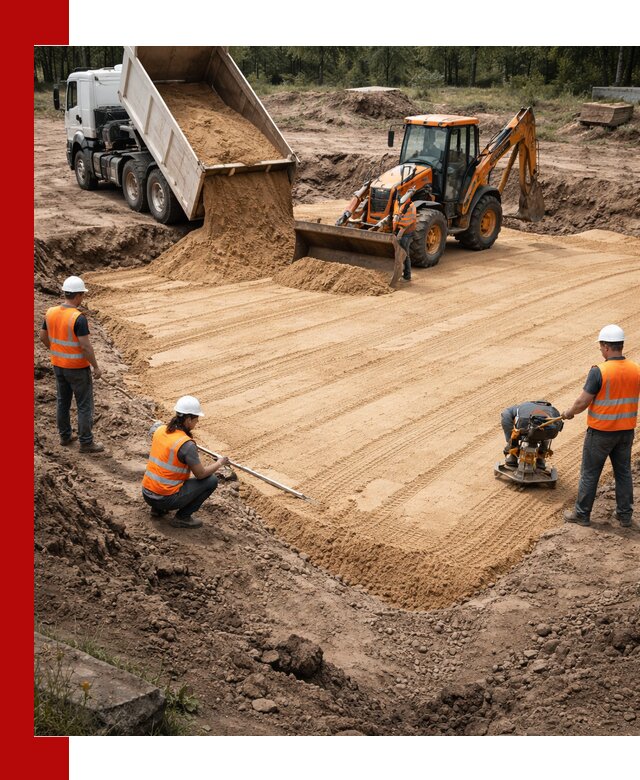 Устройство песчаной подушки для фундаментов и дорог в Тобольске